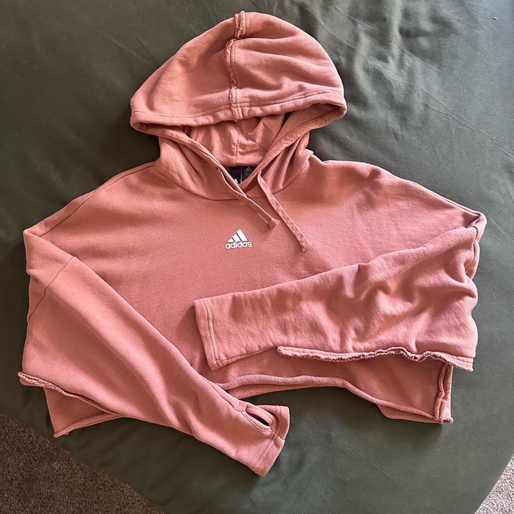 Adidas Raw Hem Cropped Hoodie